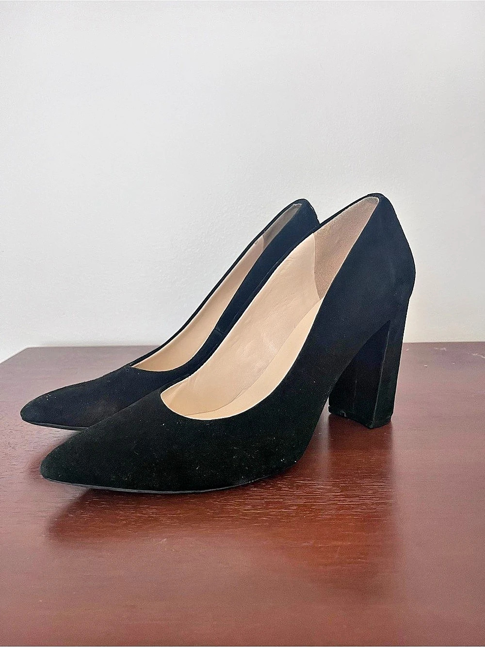 Nine West Astoria Block Heel Pump Black Pointed-Toe